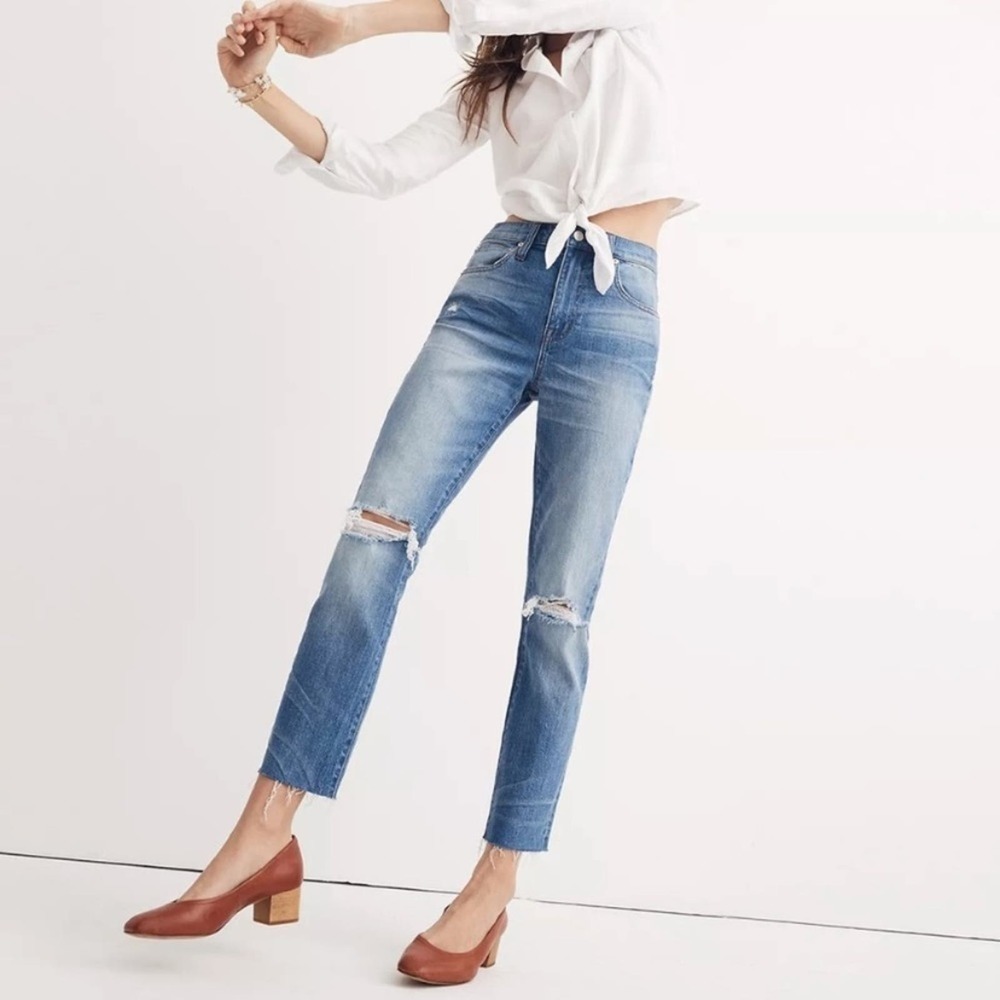 Madewell The High Rise Slim Crop Boyjean Knee Rip Edition